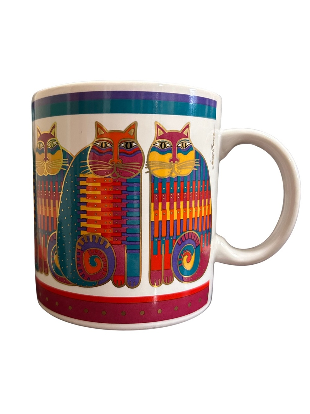 Laurel Burch Rainbow Cat Cousins Mug 1988 Japan Colorful Cat Coffee Cup